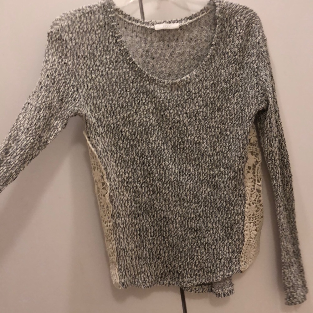 Lush Grey Sweater with White Lace siding